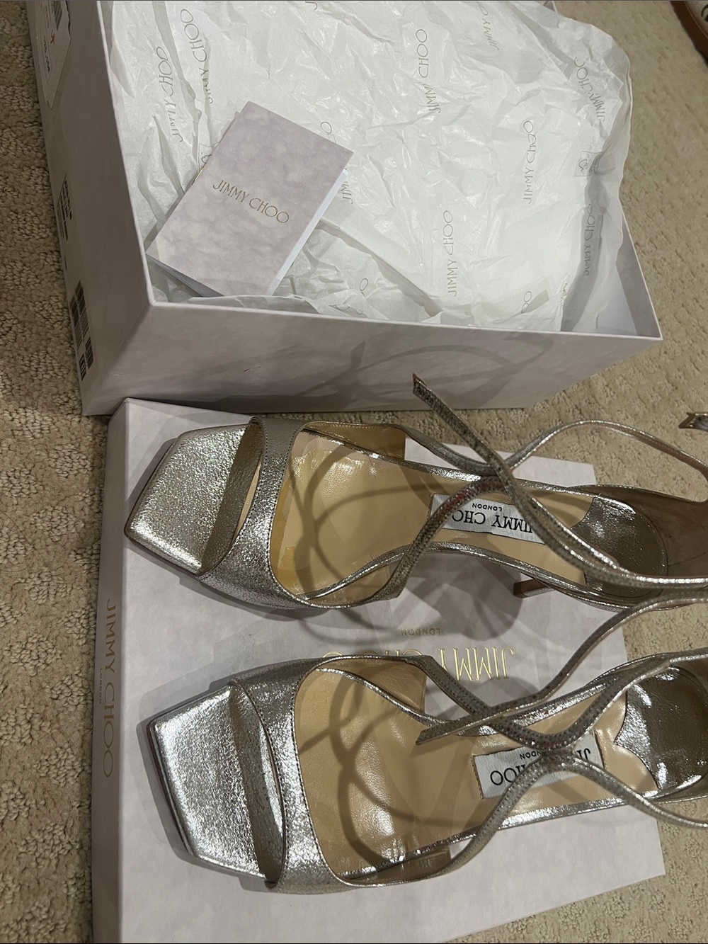 Jimmy Choo Metallic Silver Strappy Heels